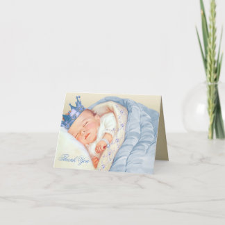 Blue Gold Prince Baby Shower Thank You Card