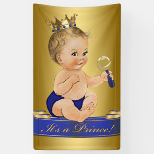 Blue Gold Prince Boy Baby Shower Banner