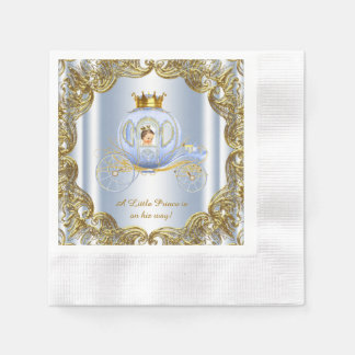 Blue Gold Prince Carriage Prince Baby Shower Napkin