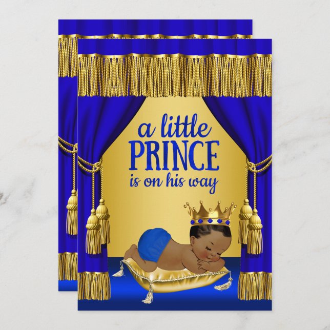 Blue Gold Prince Ethnic Baby Shower Invitations (Front/Back)