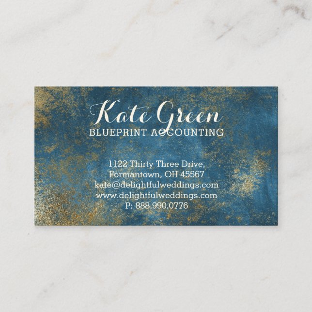 BLUE Gold Professional Accounting Elegant Business Card (Front)