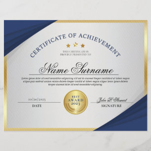 Blue & Gold Professional Certificate Award