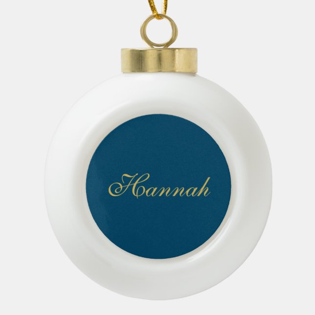 Blue Gold Professional Trendy Minimalist Name Ceramic Ball Christmas Ornament (Front)