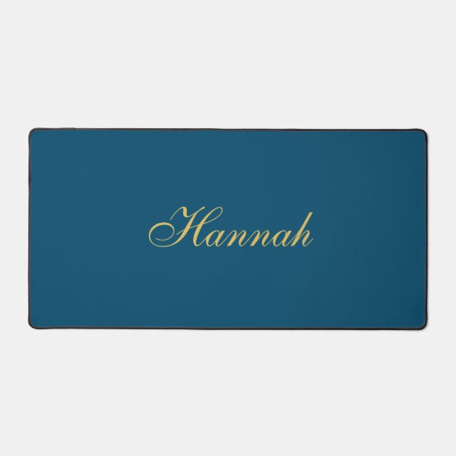 Blue Gold Professional Trendy Minimalist Name Desk Mat (Front)