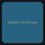 Blue Gold Professional Trendy Minimalist Name Square Sticker<br><div class="desc">Represent yourself with this modern,  elegant design. This template can be customised to meet all professional occupations.</div>