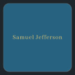Blue Gold Professional Trendy Minimalist Name Square Sticker<br><div class="desc">Represent yourself with this modern,  elegant design. This template can be customised to meet all professional occupations.</div>