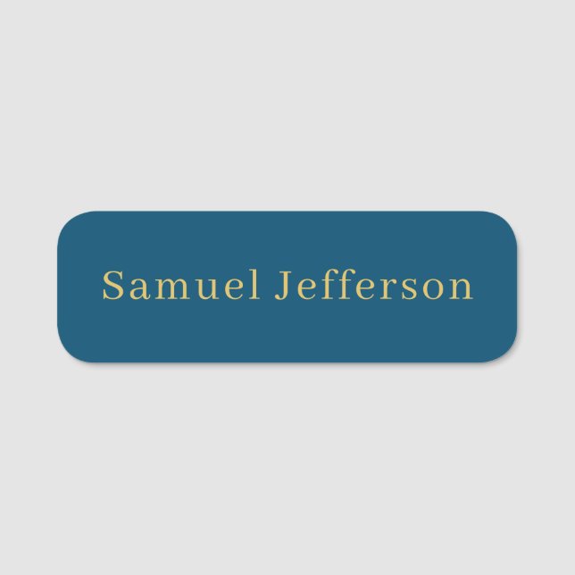 Blue Gold Professional Trendy Minimalist Name Tag (Front)