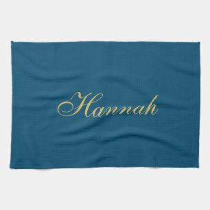 Blue Gold Professional Trendy Minimalist Name Tea Towel