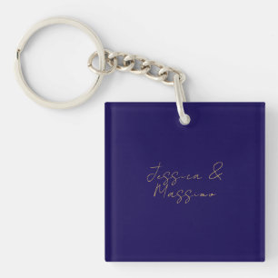 Blue & Gold Professional Trendy Minimalist Names Key Ring