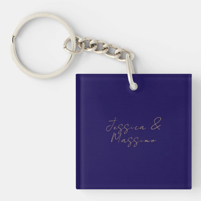 Blue & Gold Professional Trendy Minimalist Names Key Ring (Front)