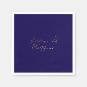 Blue & Gold Professional Trendy Minimalist Names Napkin