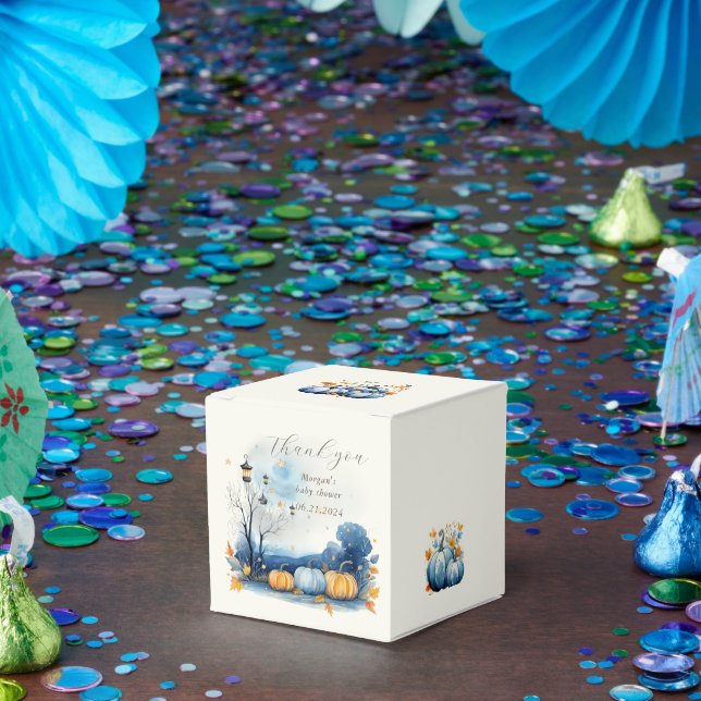Blue Gold Pumpkin Baby Shower Monogram Favour Box (Party)