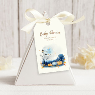 Blue Gold Pumpkin Baby Shower Welcome Gift Tags