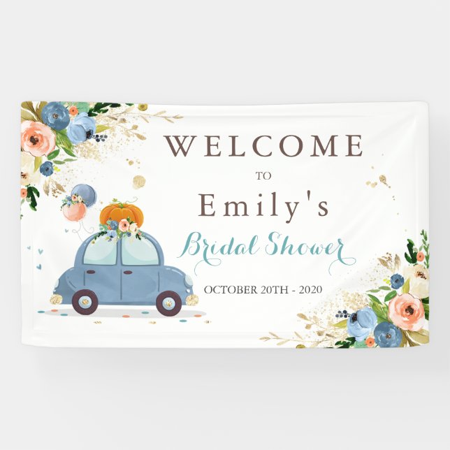 Blue & Gold Pumpkin Drive By Bridal Shower Banner (Horizontal)