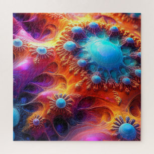 Blue Gold & Purple Psychedelic Fractal Jigsaw Puzzle