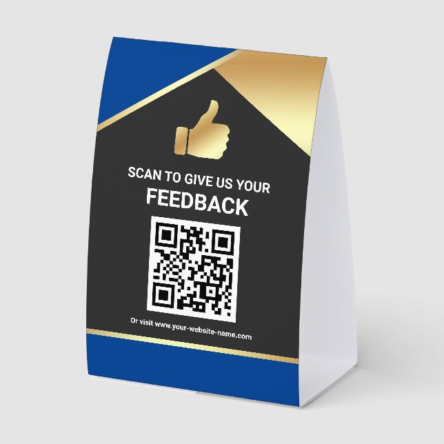 Blue Gold QR Code Customer Feedback Review (Front)