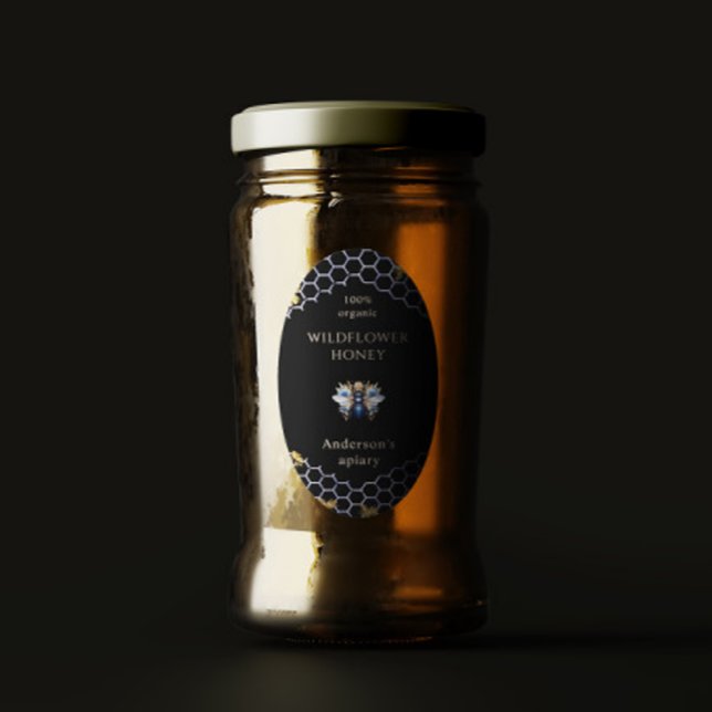 Blue Gold Queen Bee Honey Jar Label (Creator Uploaded)