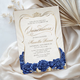 Blue Gold Quinceañera Invitation