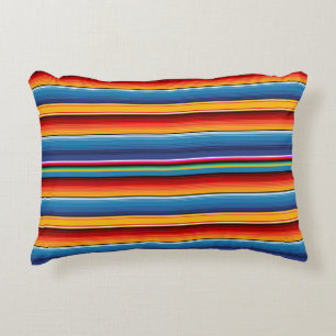 Blue Gold Red Mexican Sarape Decorative Cushion