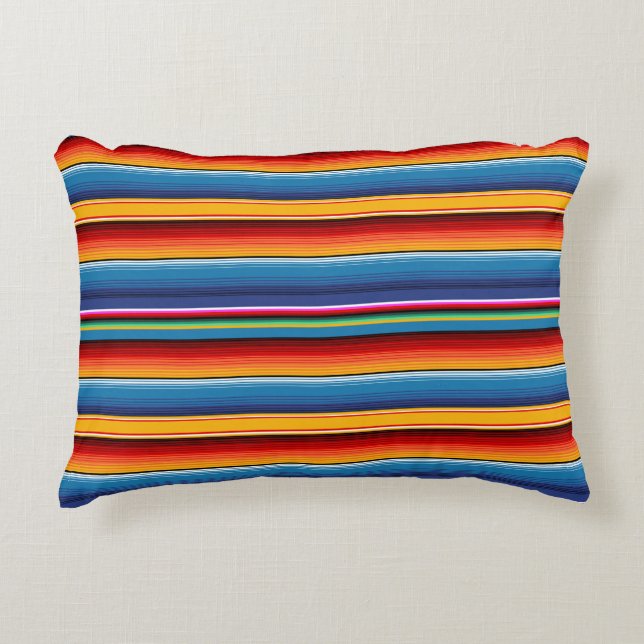 Blue Gold Red Mexican Sarape Decorative Cushion (Front)