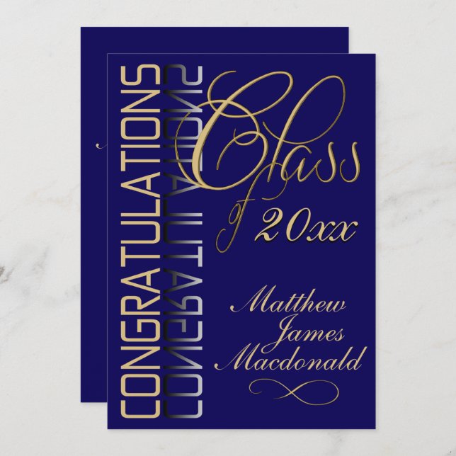 Blue Gold Reflection Classic Graduation Party   Invitation (Front/Back)