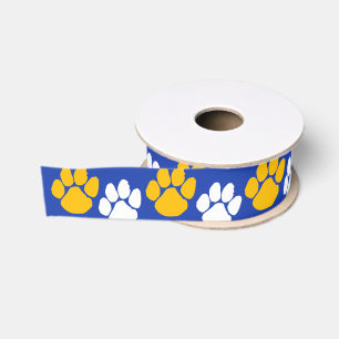 Blue & Gold Repeating Pawprint Grosgrain Ribbon
