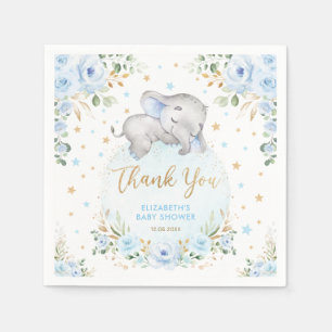 Blue Gold Roses Elephant Baby Boy Shower Favors Napkin