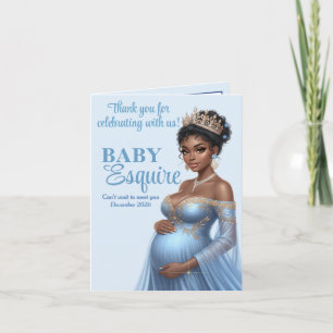 Blue & Gold Royal Baby Shower African American Mom Thank You Card