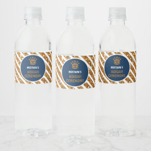 Blue Gold Royal Crown Prince Aqiqah Water Bottle Label