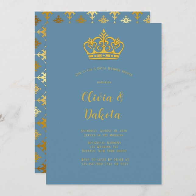 Blue & Gold Royal Crown Wedding Shower Invitation (Front/Back)