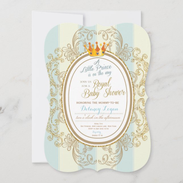 Blue Gold Royal Prince Baby Shower Invitations (Front)