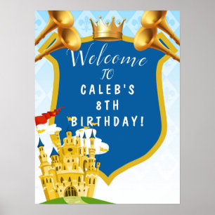 Blue Gold Royal Prince Castle Birthday Party Sign