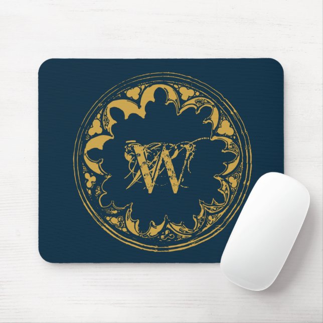 Blue & Gold Rustic Vintage Distressed Monogram   Mouse Pad (With Mouse)