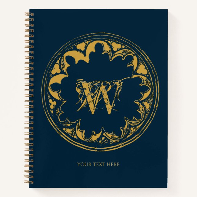 Blue & Gold Rustic Vintage Distressed Monogram Notebook (Front)