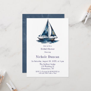 Blue & Gold Sailboat Nautical Bridal Shower Invitation