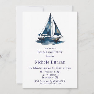 Blue & Gold Sailboat Nautical Brunch and Bubbly Invitation