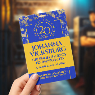 Blue Gold School College Class Reunion ID Badge