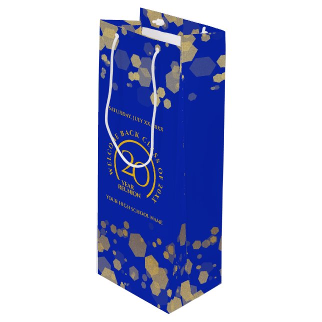 Blue & Gold School College Class Reunion Wine Gift Bag (Front Angled)
