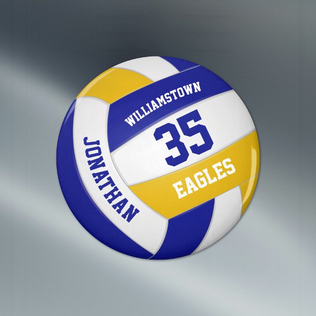 blue gold school colours team gifts volleyball magnet (on stainless steel surface)