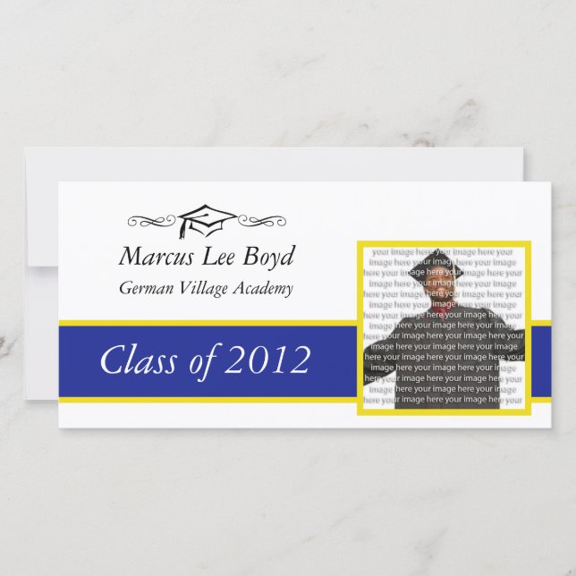 Blue & Gold School Graduation Photo Announcement (Front)