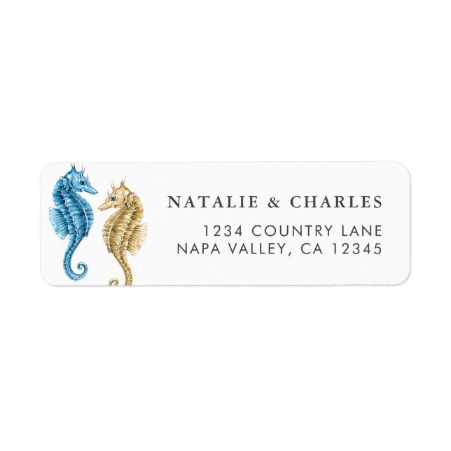 Blue Gold Seahorse Return Address Return Address Label (Front)