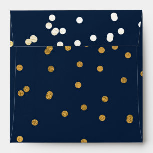 Blue & Gold Shiny Confetti Dots Chic Modern Envelope