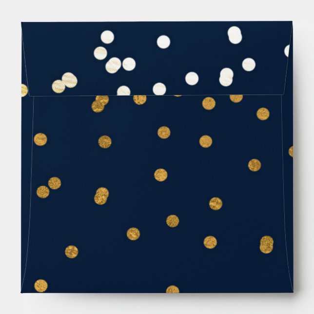 Blue & Gold Shiny Confetti Dots Chic Modern Envelope (Back (Top Flap))