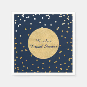 Blue & Gold Shiny Confetti Dots Chic Modern Napkin