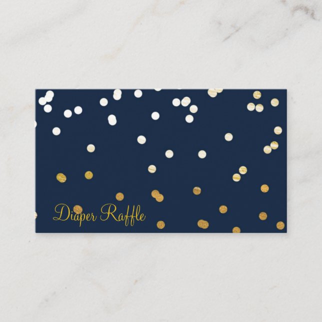 Blue & Gold Shiny Confetti Dots Diaper Raffle Enclosure Card (Front)