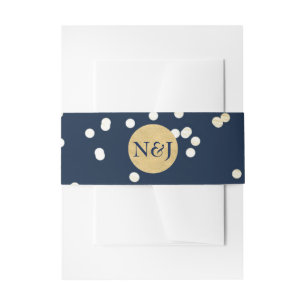 Blue & Gold Shiny Confetti Dots Modern Invitation Belly Band