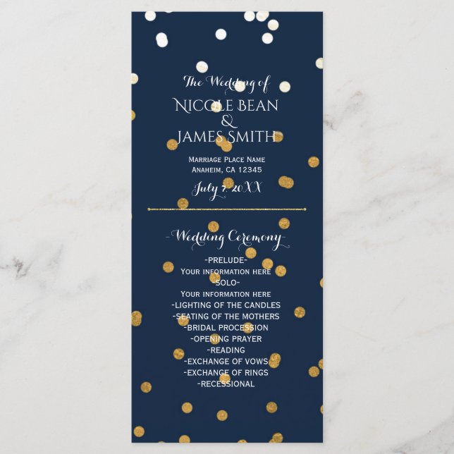 Blue & Gold Shiny Faux Foil Confetti Program Rack (Front)