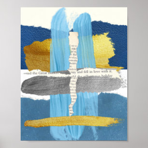 Blue Gold Silver Abstract Collage Poster