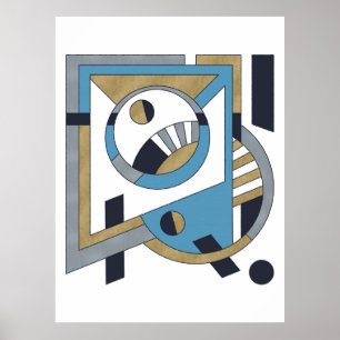 Blue, Gold, Silver Avant Garde Geometric Abstract Poster