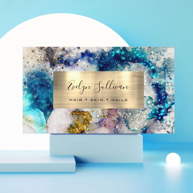 blue gold silver glitter watercolor Business Card (Creator Uploaded)